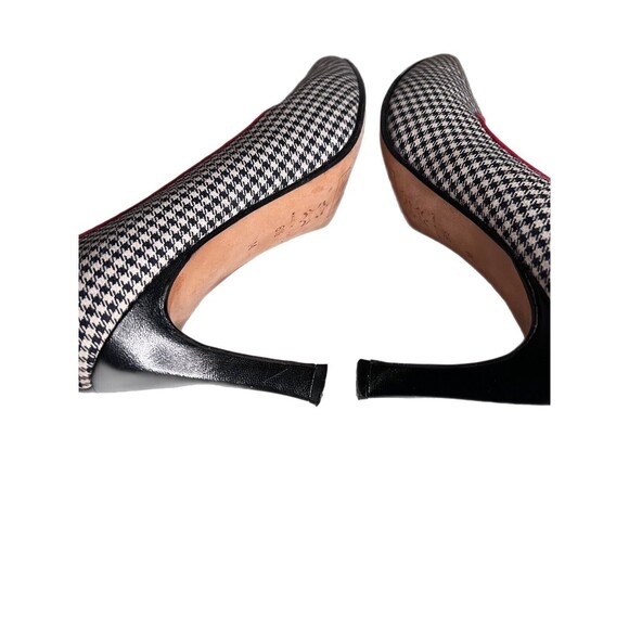 Vintage Chantal Italian Half Houndstooth Half Black Leather 3 Heels Red Trim 8.5 - Picture 8 of 10